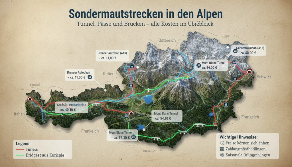 Sondermautstrecken in den Alpen: Tunnel, Pässe und Brücken – alle Kosten im Überblick